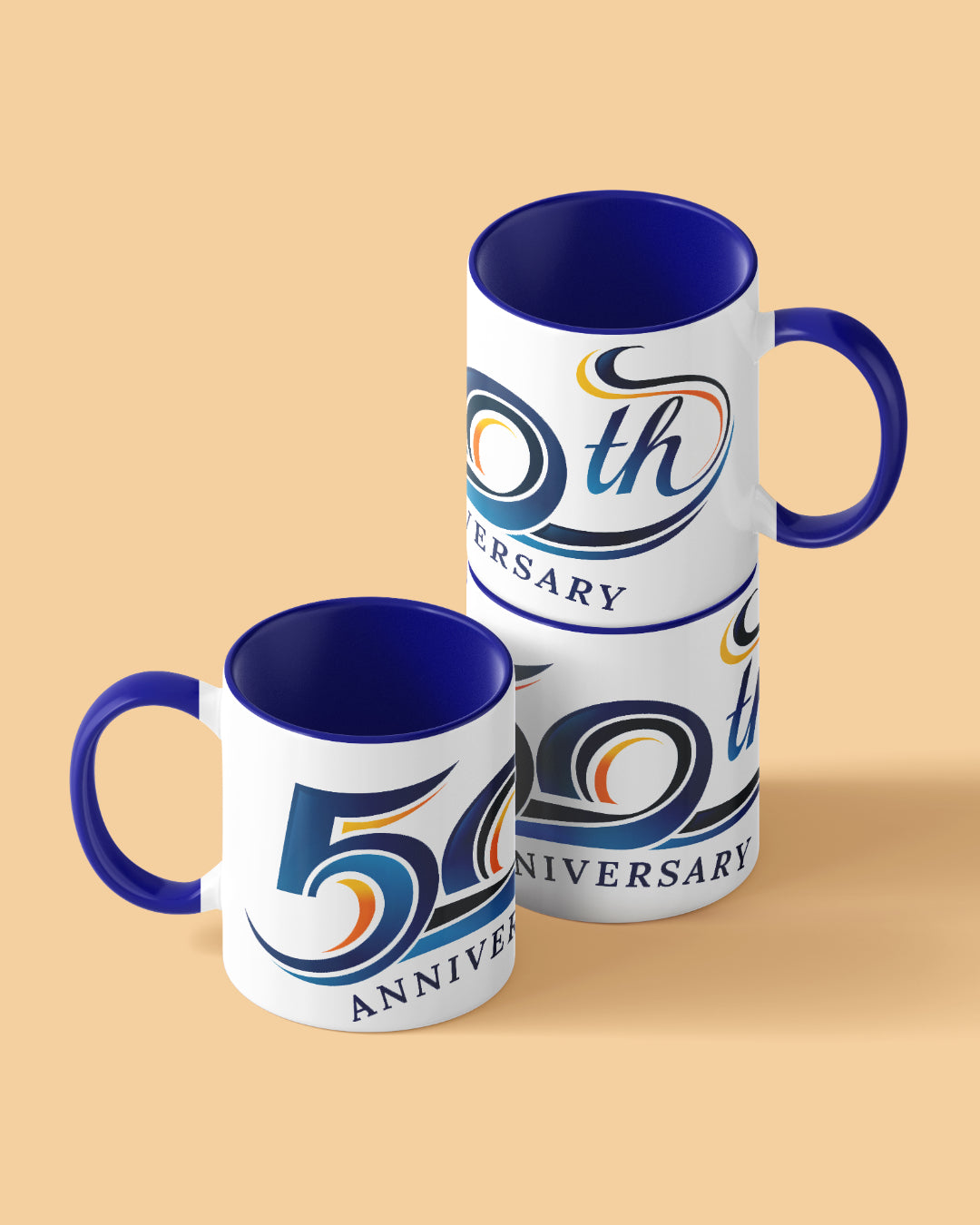 50th Anniversary Duotone Blue White Printed Coffee Mug - Special Offer