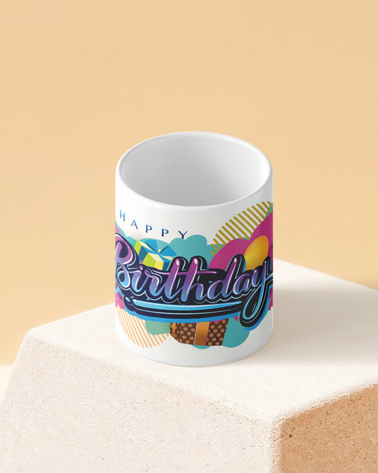 Happy Birthday Splash Art Full White Printed Coffee Mug