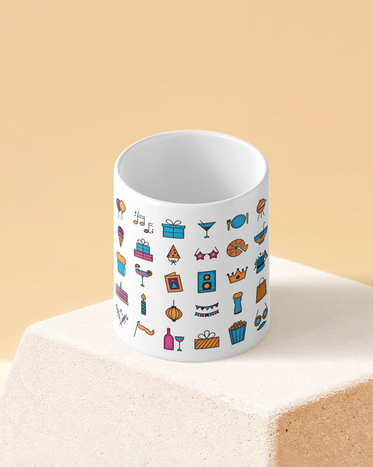 Birthday Icono Full White Printed Coffee Mug
