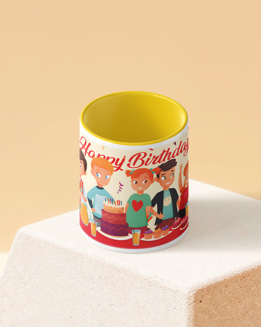 Friends Birthday Party Duotone Yellow White Printed Coffee Mug