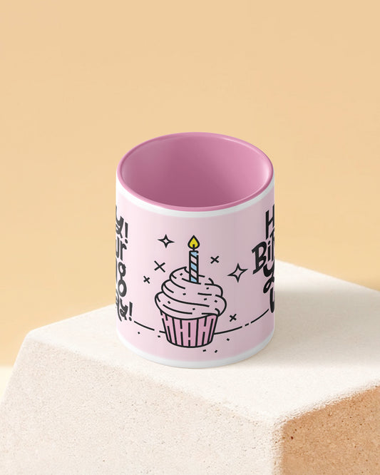 Cute Happy Birthday Duotone Pink White Printed Coffee Mug