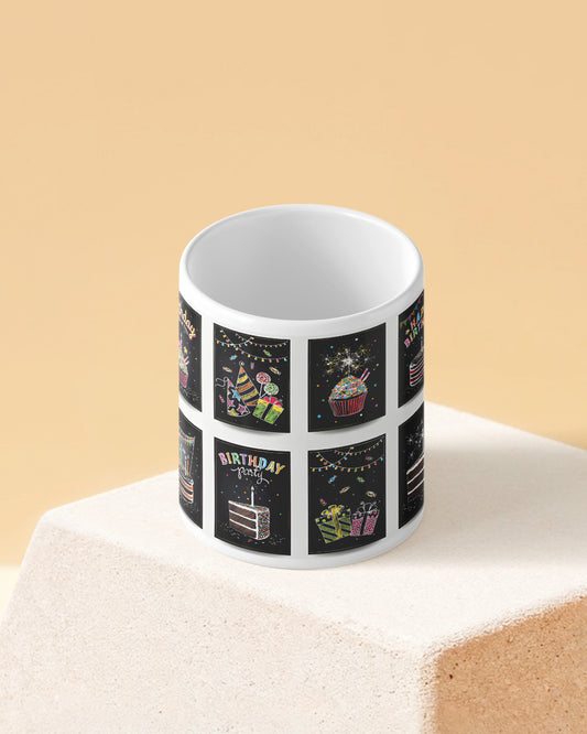 Birthday Blocks Full White Printed Coffee Mug