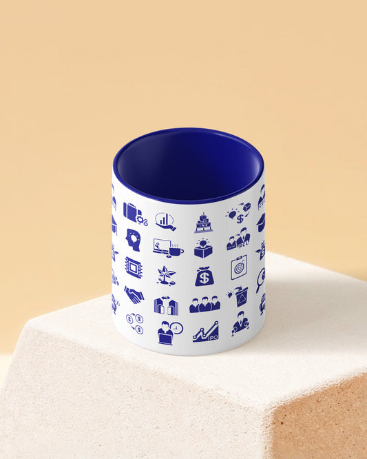 Startup Icono Pattern Duotone Blue White Printed Coffee Mug