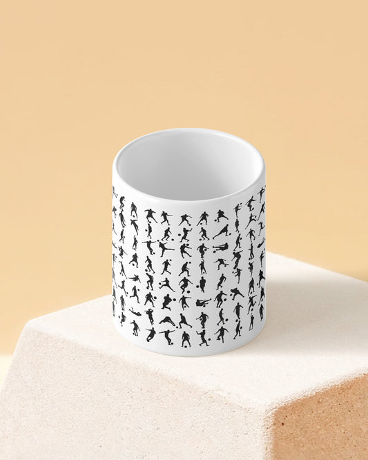 Football Kick Styles Silhouette Pattern Full White Printed Coffee Mug