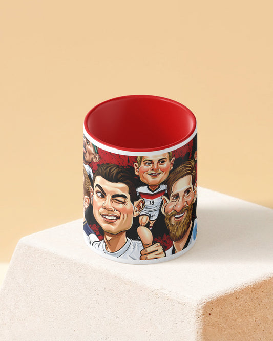 Football Legends Caricature Duotone Red White Printed Coffee Mug