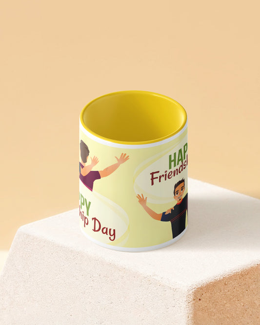 Happy Friendship Day Duotone Yellow White Printed Coffee Mug