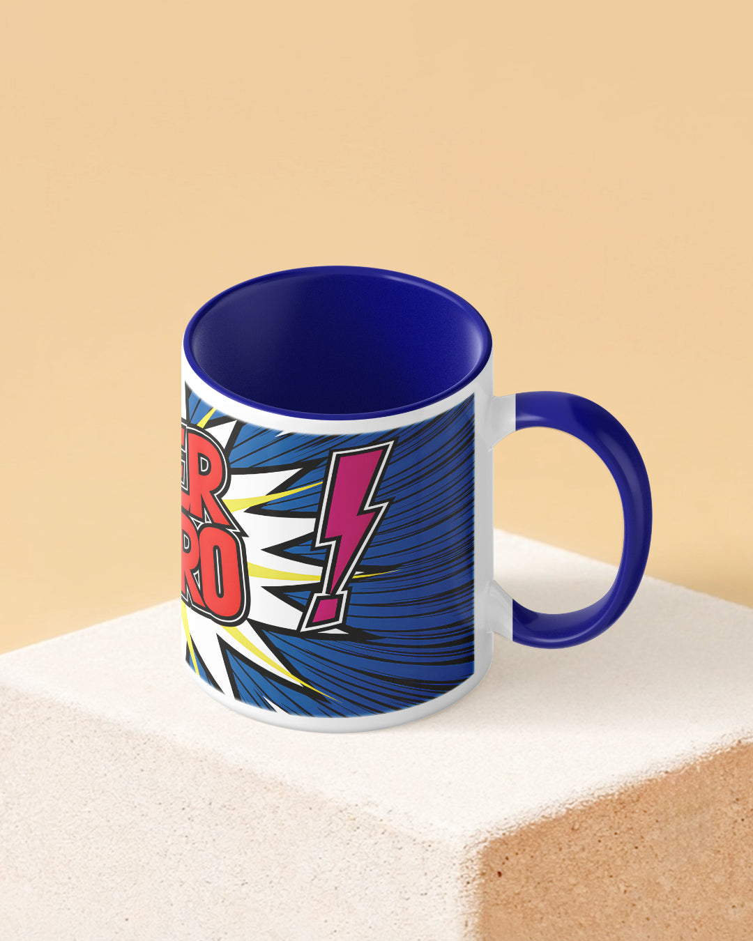 Superhero Comic Style Duotone Blue White Printed Coffee Mug - Special Offer