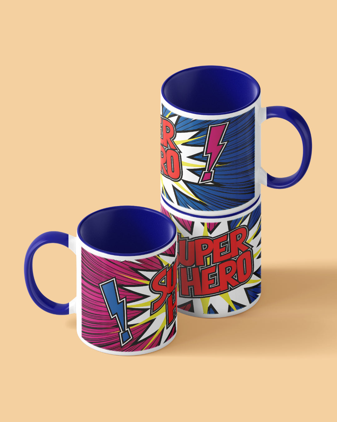 Superhero Comic Style Duotone Blue White Printed Coffee Mug - Special Offer