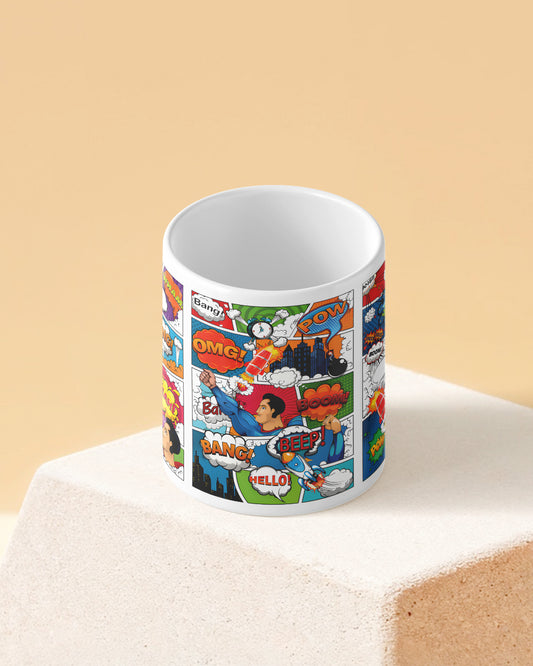 Superhero Comic Strips Full White Printed Coffee Mug - Special Offer