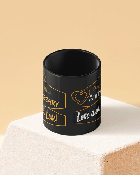 Happy First Anniversary Full Black Printed Coffee Mug
