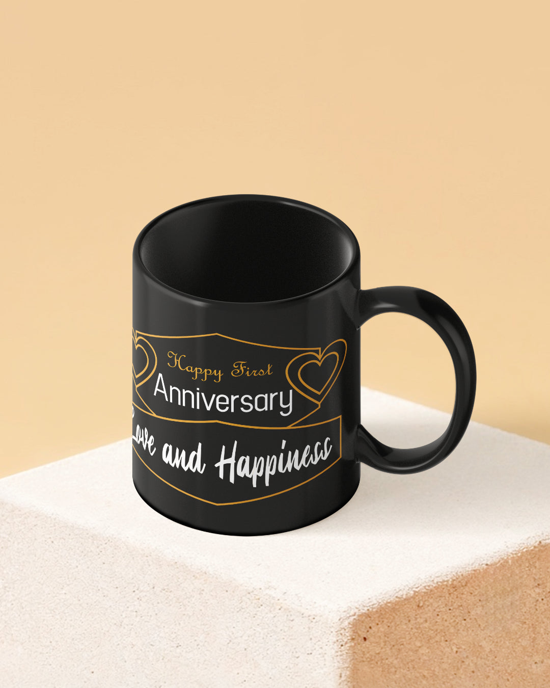 Happy First Anniversary Full Black Printed Coffee Mug