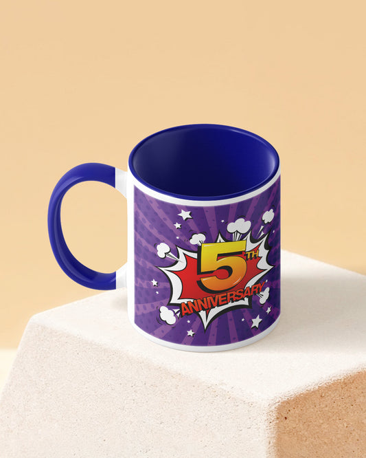 Fifth Anniversary Duotone Blue White Printed Coffee Mug
