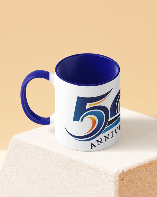 50th Anniversary Duotone Blue White Printed Coffee Mug