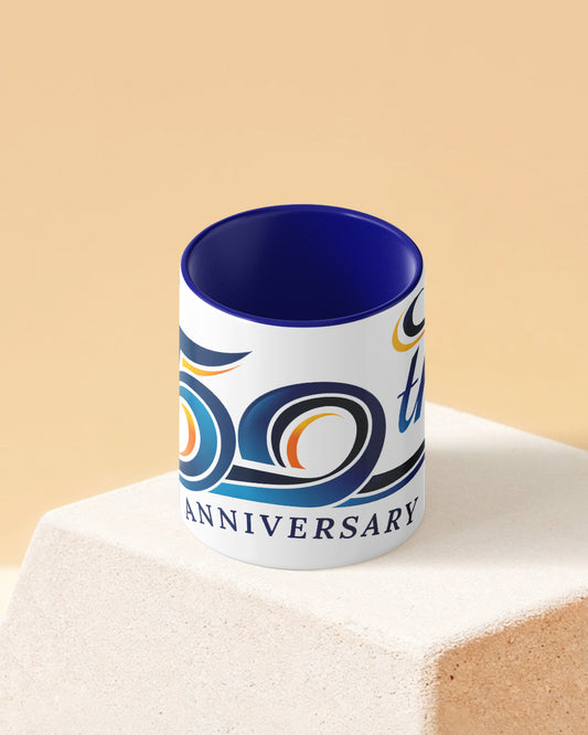 50th Anniversary Duotone Blue White Printed Coffee Mug