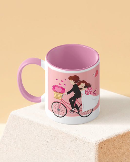 Cute Couple Anniversary Duotone Pink White Printed Coffee Mug