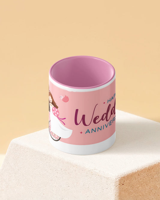Cute Couple Anniversary Duotone Pink White Printed Coffee Mug