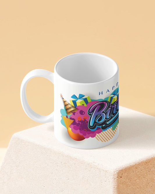 Happy Birthday Splash Art Full White Printed Coffee Mug