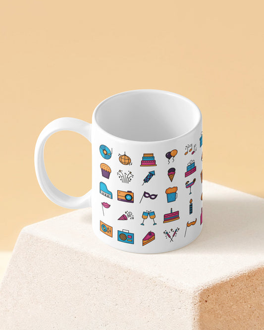 Birthday Icono Full White Printed Coffee Mug