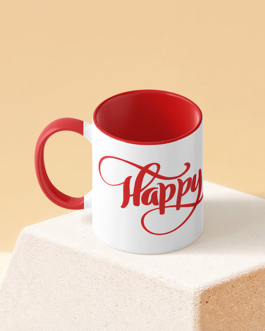 Happy Birthday Calligraphy Duotone Red White Printed Coffee Mug