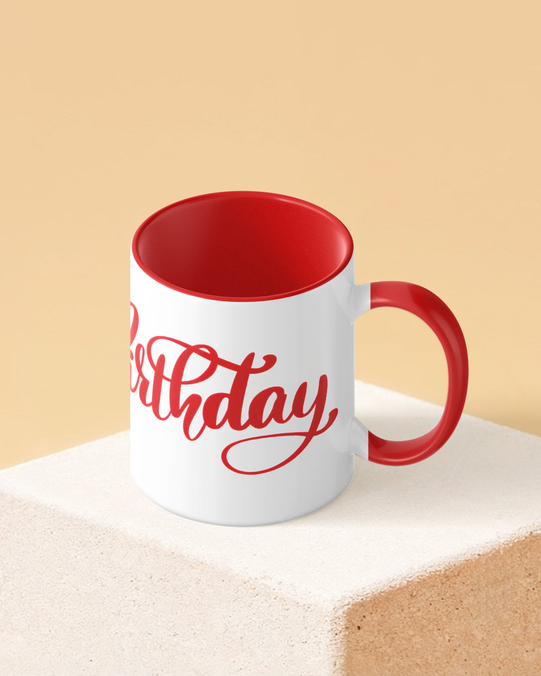 Happy Birthday Calligraphy Duotone Red White Printed Coffee Mug