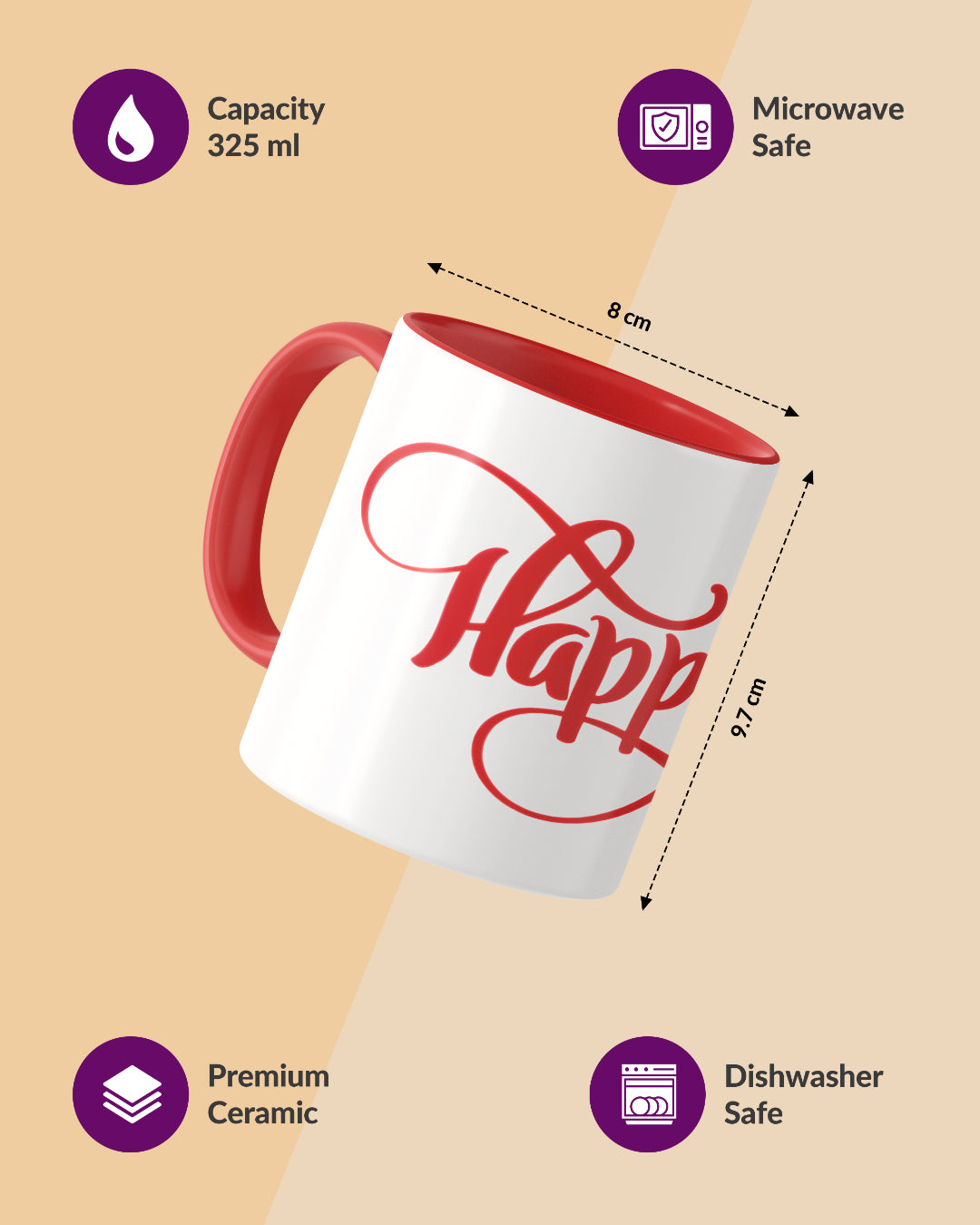 Happy Birthday Calligraphy Duotone Red White Printed Coffee Mug