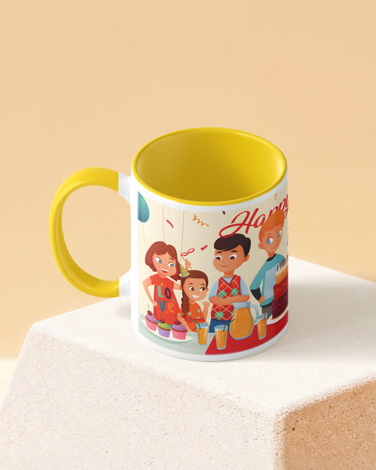 Friends Birthday Party Duotone Yellow White Printed Coffee Mug