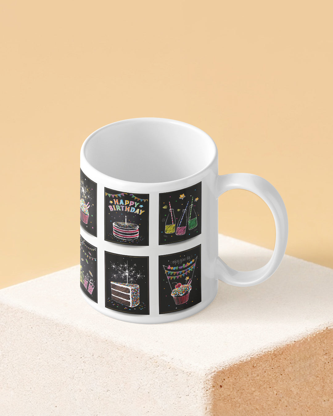 Birthday Blocks Full White Printed Coffee Mug