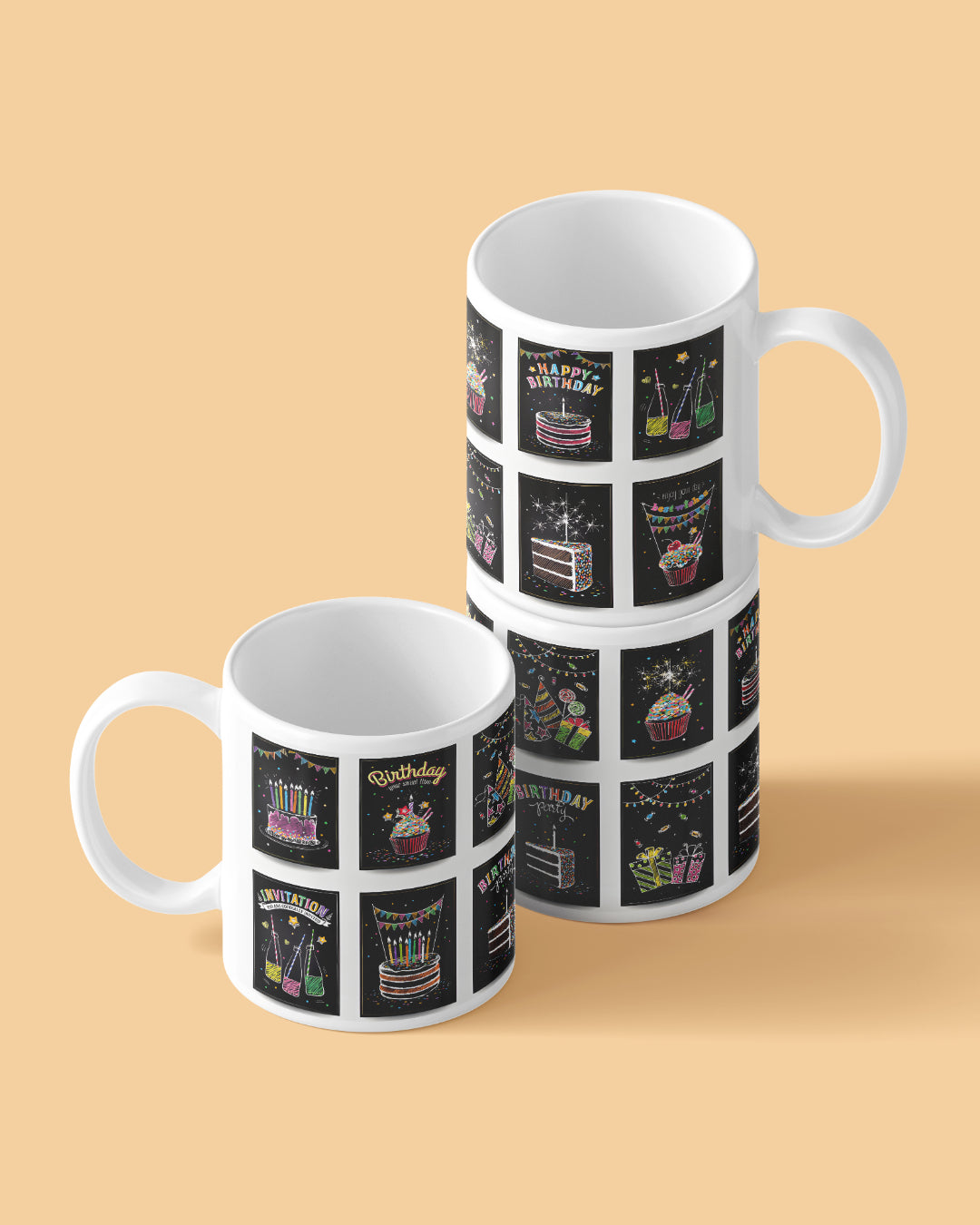 Birthday Blocks Full White Printed Coffee Mug