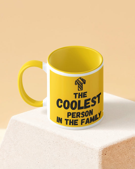 Coolest Person in Family Duotone Yellow White Printed Coffee Mug