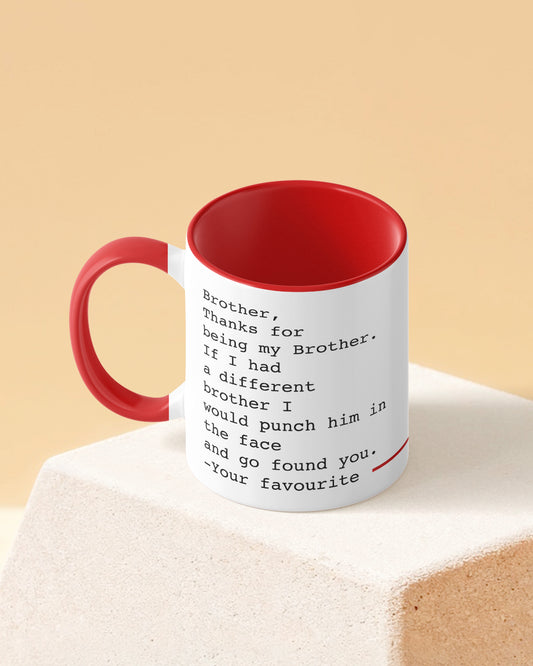 Grateful to Brother Duotone Red White Printed Coffee Mug