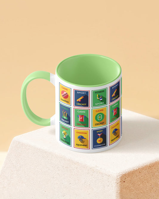 Cricket Elements Duotone Green White Printed Coffee Mug