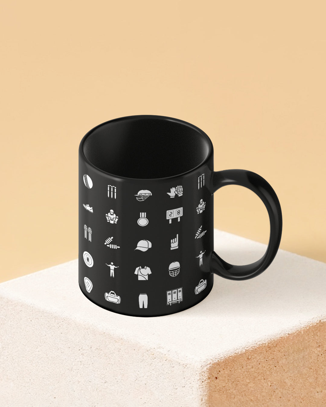 Cricket Icono Pattern Full Black Printed Coffee Mug