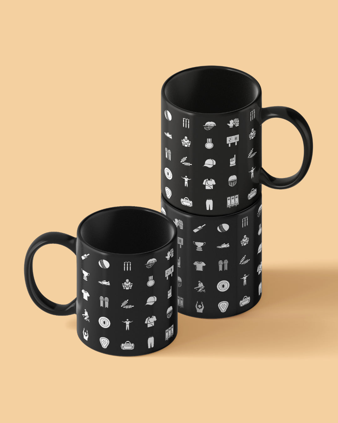 Cricket Icono Pattern Full Black Printed Coffee Mug