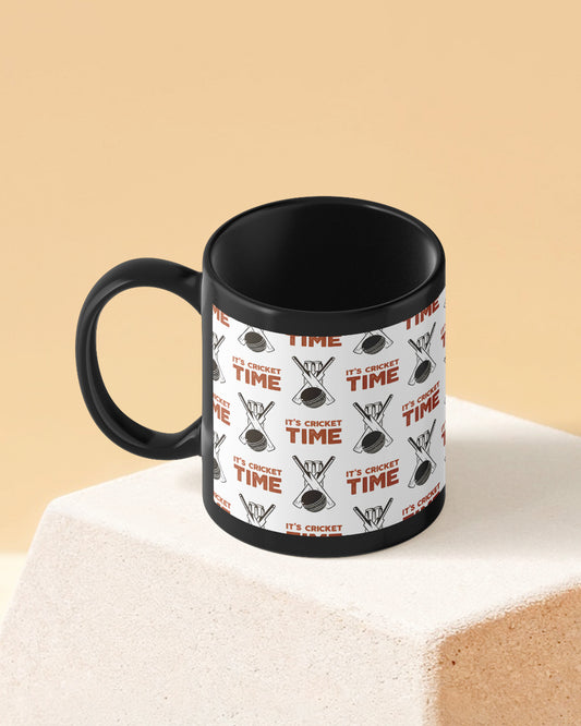 Its Cricket Time Full Black Printed Coffee Mug