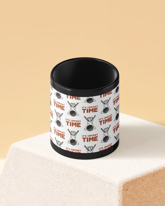 Its Cricket Time Full Black Printed Coffee Mug