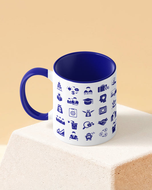 Startup Icono Pattern Duotone Blue White Printed Coffee Mug