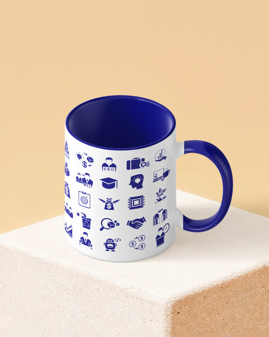Startup Icono Pattern Duotone Blue White Printed Coffee Mug