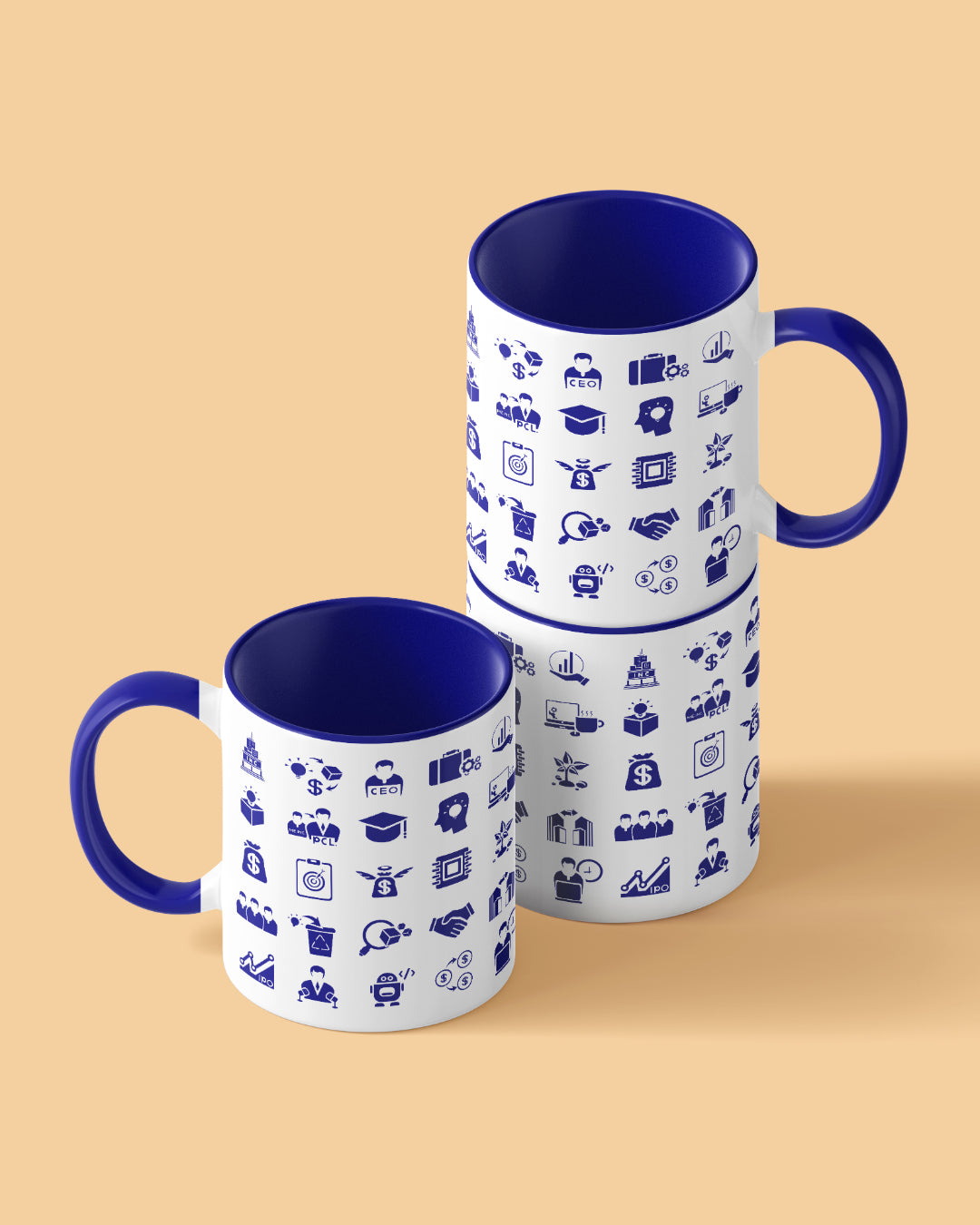 Startup Icono Pattern Duotone Blue White Printed Coffee Mug