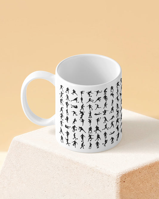 Football Kick Styles Silhouette Pattern Full White Printed Coffee Mug