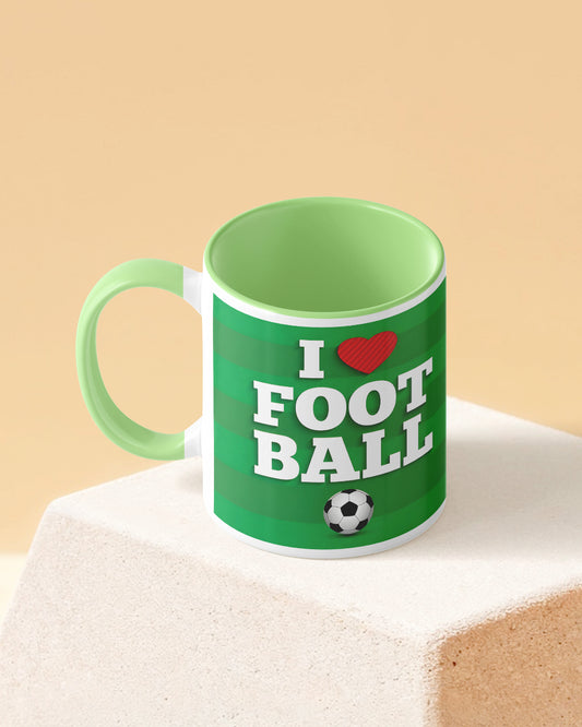 I Love Football Duotone Green White Printed Coffee Mug
