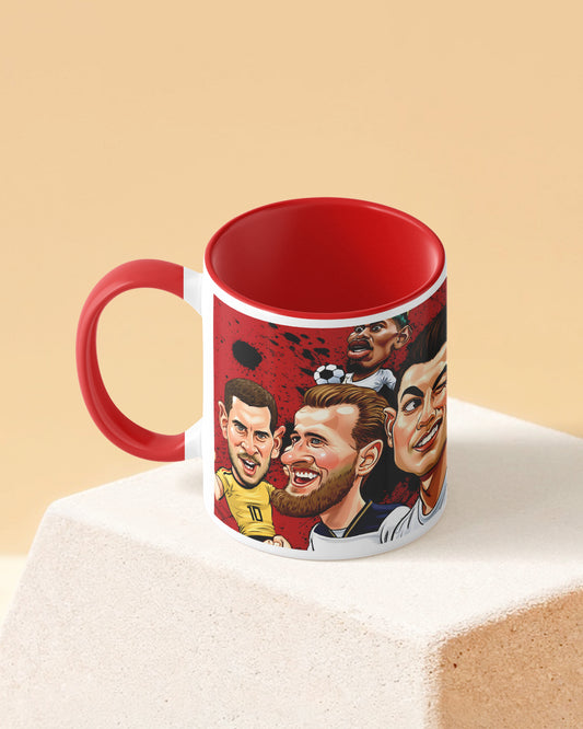 Football Legends Caricature Duotone Red White Printed Coffee Mug