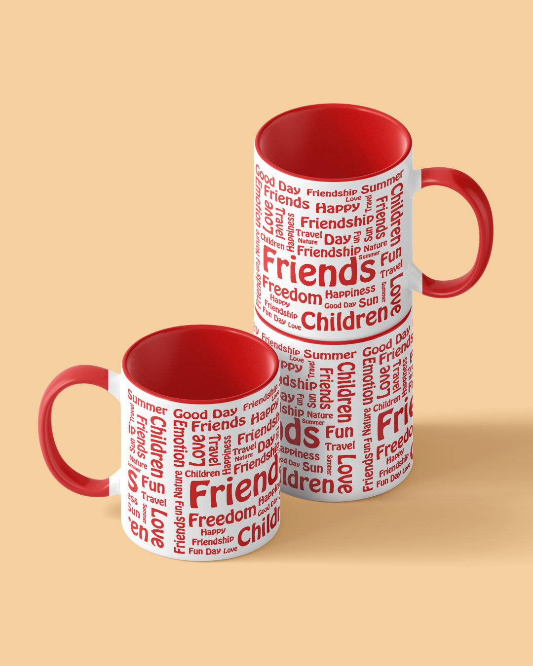 Friends Word Cloud Duotone Red White Printed Coffee Mug