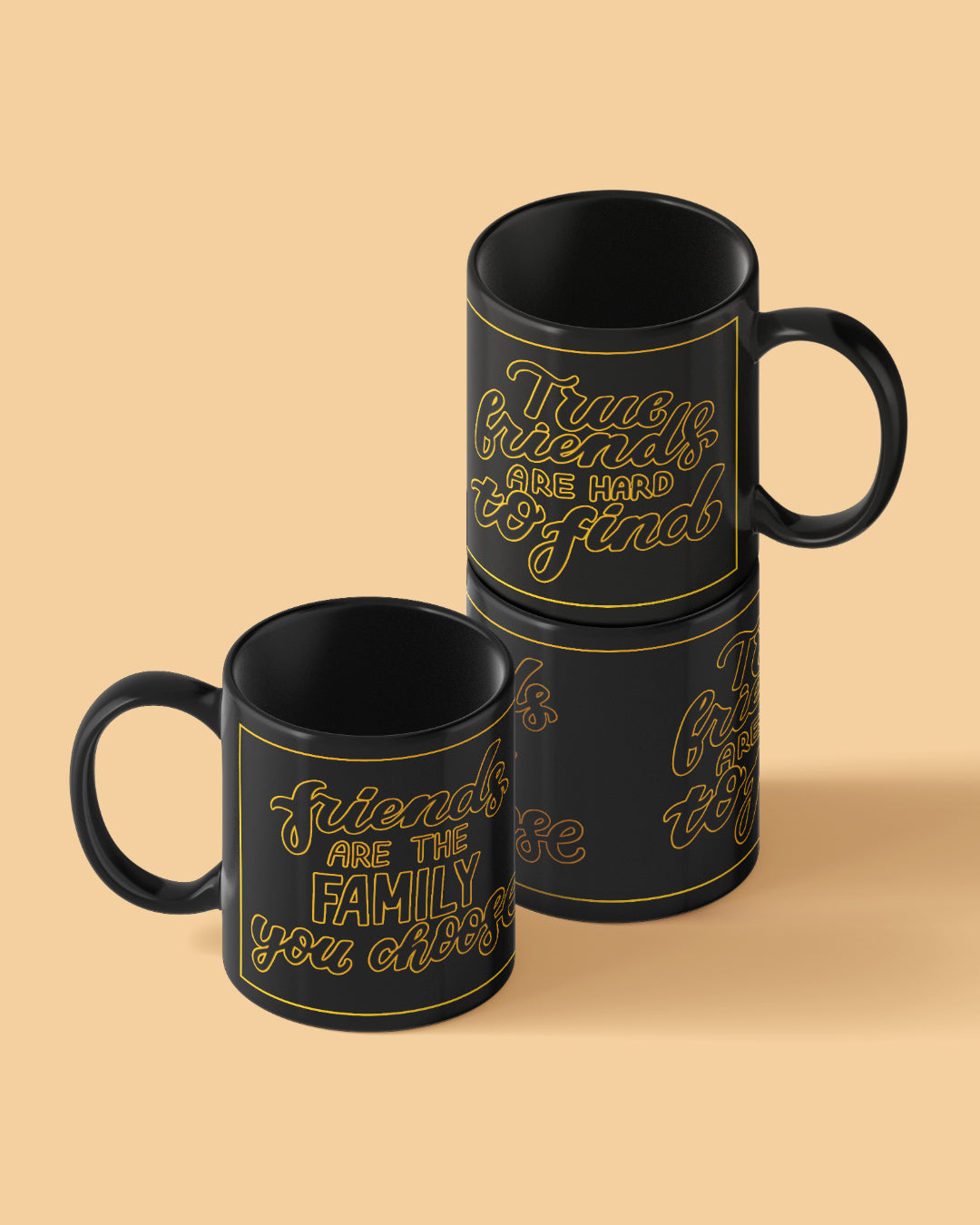 Friends are the Family Full Black Printed Coffee Mug