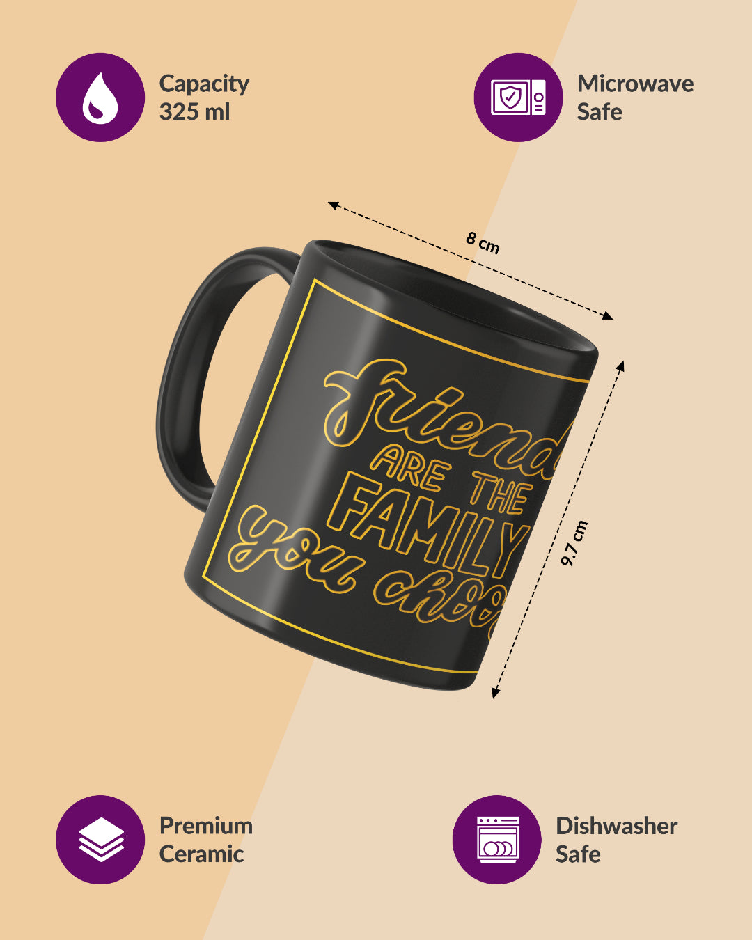 Friends are the Family Full Black Printed Coffee Mug