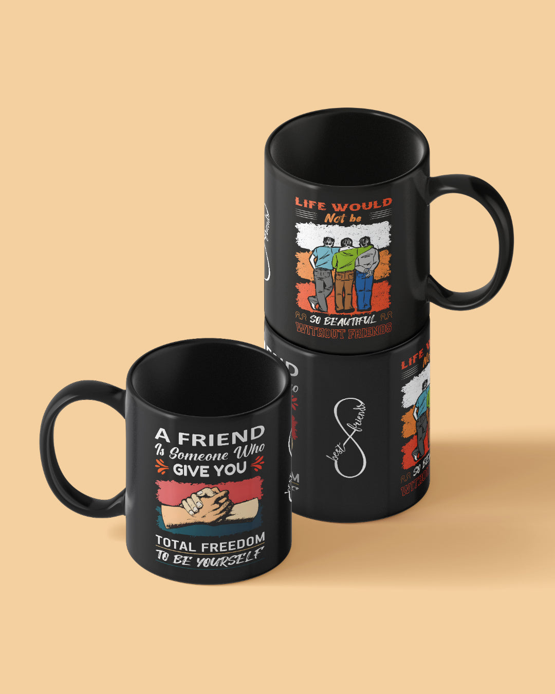 Life not beautiful without Friends Full Black Printed Coffee Mug