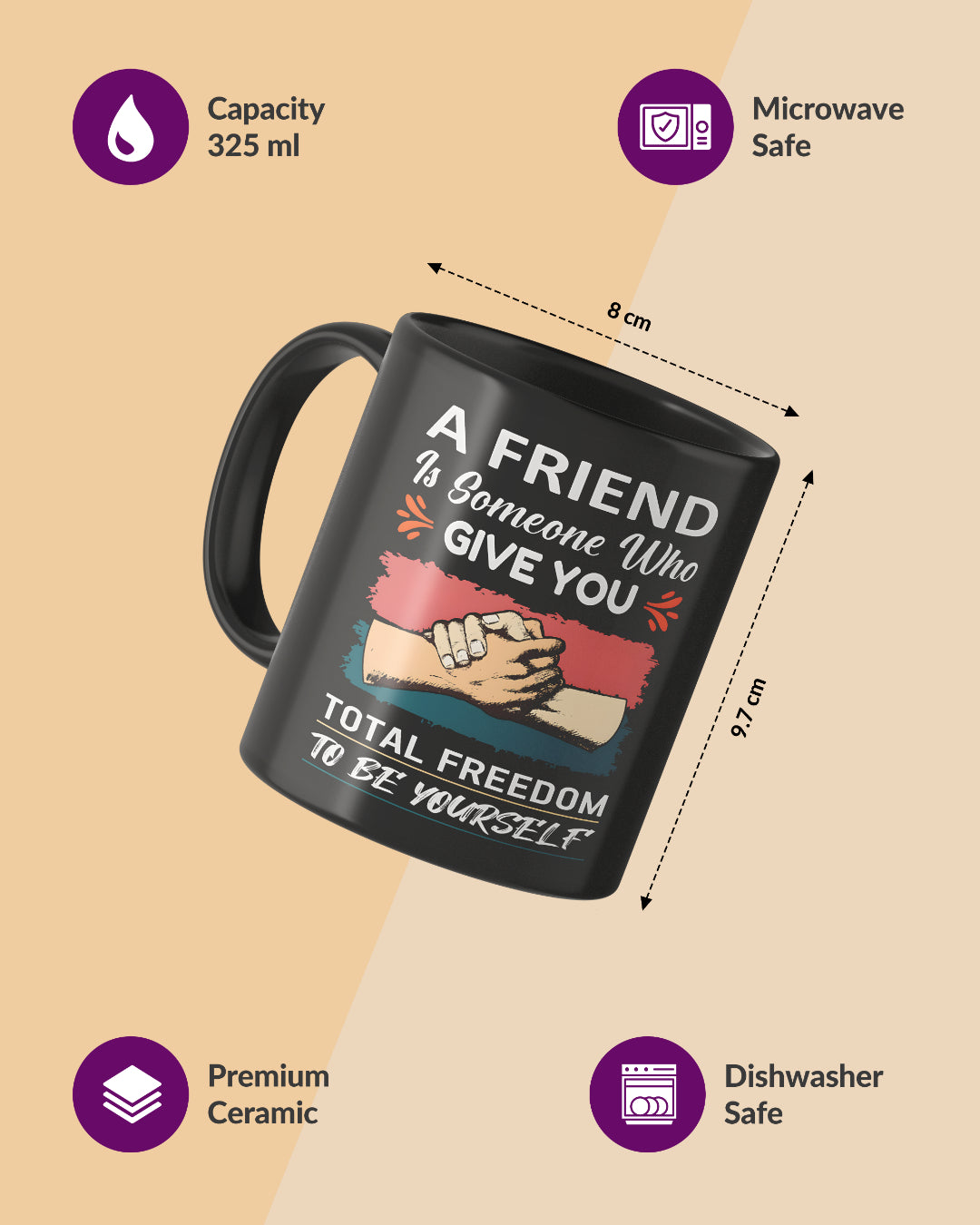 Life not beautiful without Friends Full Black Printed Coffee Mug