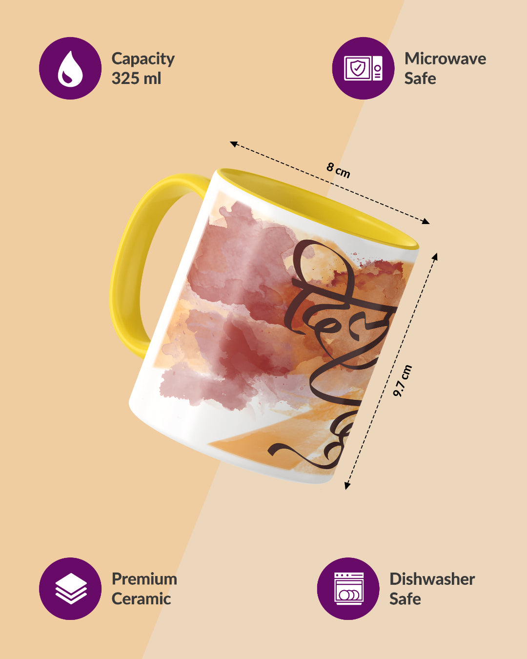 Dil. Dosti. Duniyadaari. Duotone Yellow White Printed Coffee Mug