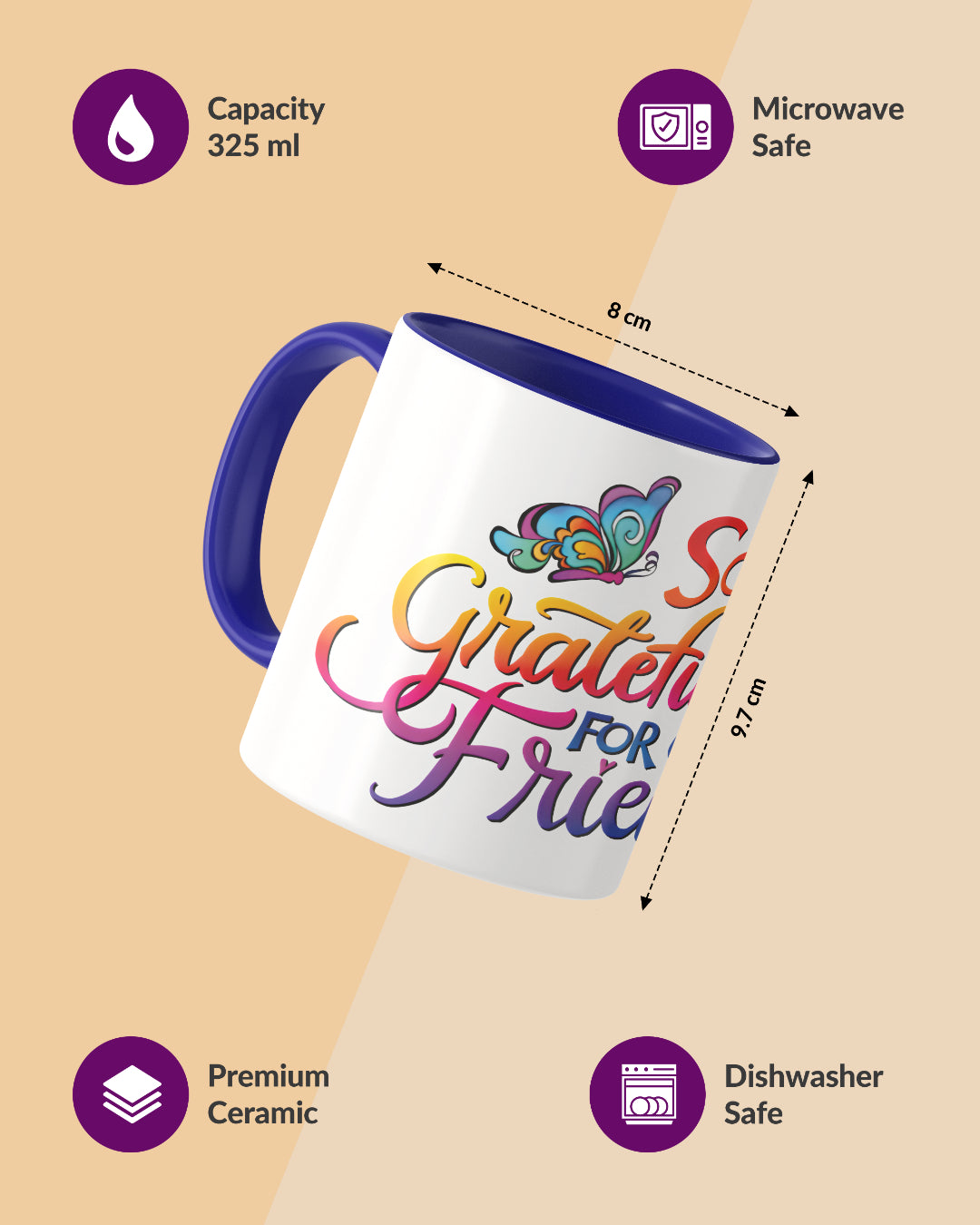 Grateful for our Friendship Duotone Blue White Printed Coffee Mug