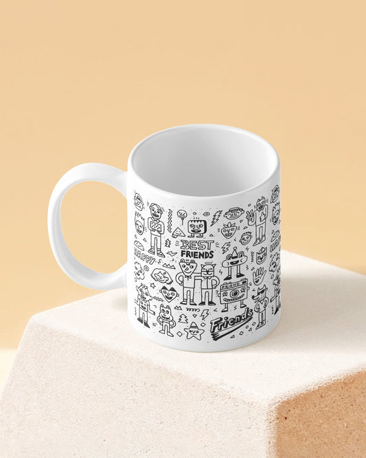Best Friends Icons Pattern Full White Printed Coffee Mug