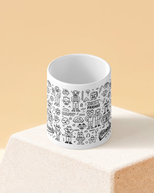 Best Friends Icons Pattern Full White Printed Coffee Mug